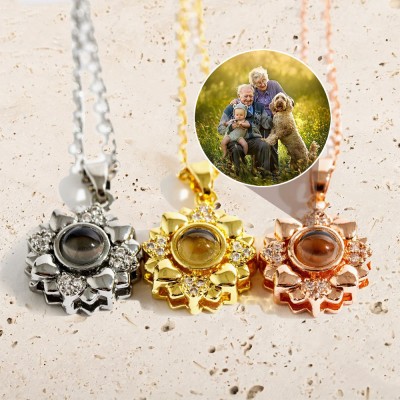 Personalized Memorial Sunflower Photo Projection Necklace Anniversary, Birthday Gift