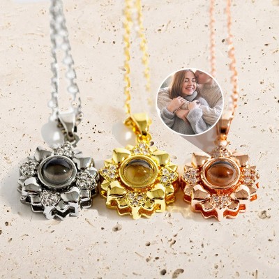 Personalized Sunflower Photo Necklace Valentine's Day Christmas Gift for Girlfriend