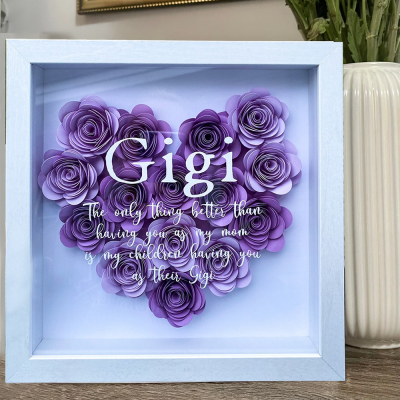 Customizable Mom Gift Personalized Heart Shadow Box with Paper Flowers Birthday Christmas Gift