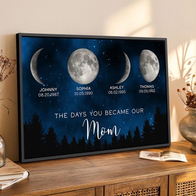 The Days You Became Our Mom Personalized Moon Phase Print Frame with Kids Names Gifts for Mom Mother's Day Gift