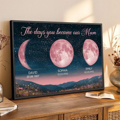 The Days You Became Our Mom Personalized Moon Phase Print Frame with Kids Names Gifts for Mom Mother's Day Gift