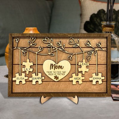 Hanging Puzzle Piece Frame Personalized Puzzle Sign File You're The Piece That Holds Us Together Gift for Grandma Mom New Mom Gift 