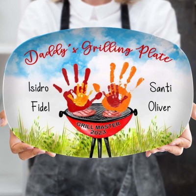 Personalized BBQ Daddy's Grilling Platter Handprint Art Gift for Father's Day