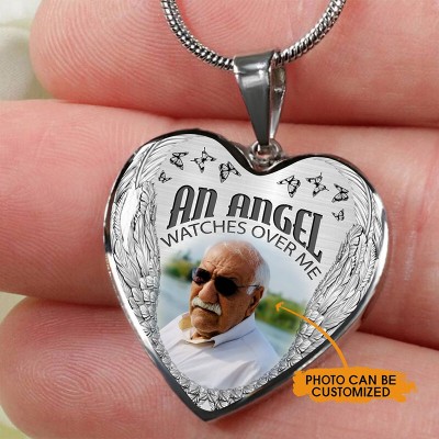 Personalized An Angel Watches Over Me Memorial Photo Necklace 