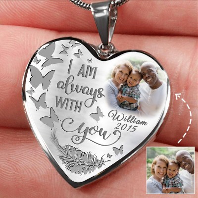 Personalized I Am Always With You Butterfly Memorial Photo Necklace