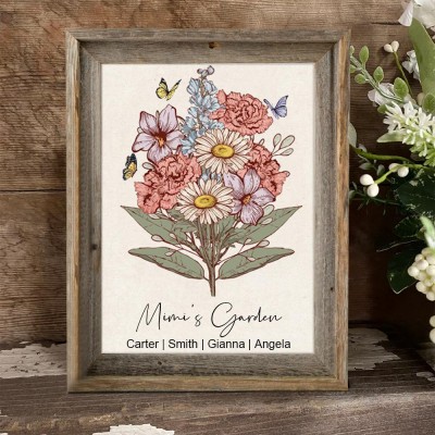 Mimi's Garden Art Print Frame with Birth Month Flower Christmas Gift Ideas for Mom Grandma