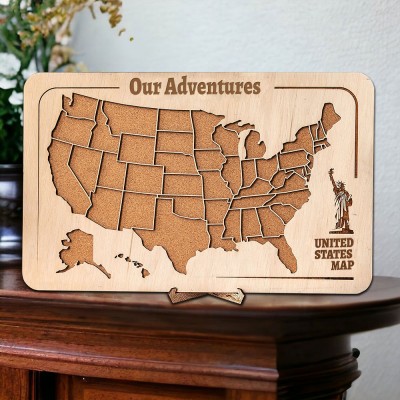 Personalized Wooden USA Travel Map Gifts for Couples Anniversary Gifts for Husband Valentine's Day Gift Ideas