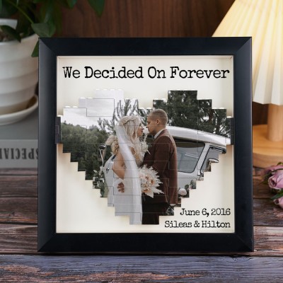 We Decided on Forever Personalized Heart Shaped Photo Block Puzzle with Frame Anniversary Gifts Valentine's Day Gift for Couple