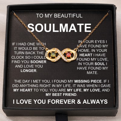 To My Soulmate Personalized Couples Infinity Name Necklace with Birthstone Designs Love Gift Ideas for Girlfriend Wife Soulmate Anniversary GIfts