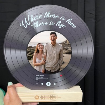 Personalized Couple Photo Acrylic Spotify Music Song Plaque Record with Wooden Stand Gifts for Valentine's Day Anniversary