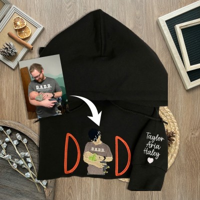Custom Dad Photo Embroidered Sweatshirt Hoodie With Kids Names Father's Day Gift Ideas