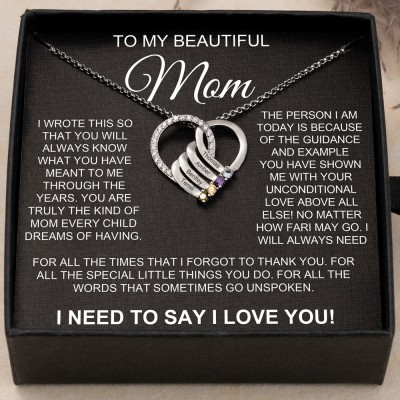 To My Beautiful Mom Custom Birthstone Necklace Engraved with Names New Mom Gifts Birthday Gifts for Mom