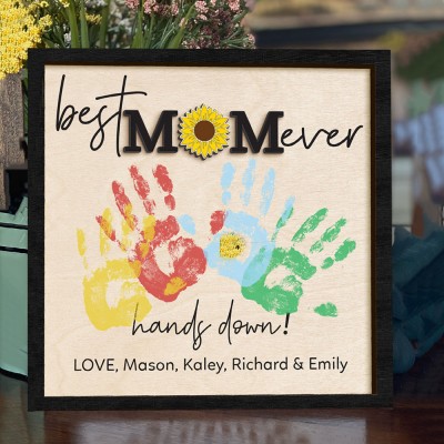 Personalized Best Mom Ever Hands Down DIY Handprint Frame Unique Mother's Day Gift Ideas