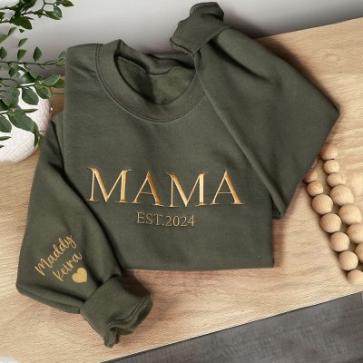 Custom Mama Embroidered Sweatshirt Hoodie With Date Keepsake Gift Ideas For Mom Grandma