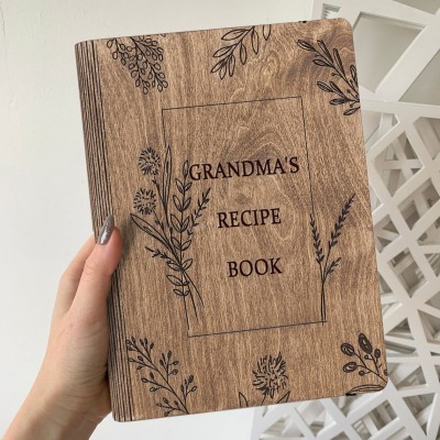 Personalized Grandma's Wooden Recipe Book Blank Custom Cookbook Binder Christmas Gifts for Mom Grandma