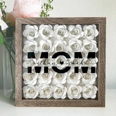 Personalized White Mom Flower Box Paper Floral Shadow Box Birthday Gift Family Gift for Grandma Mom
