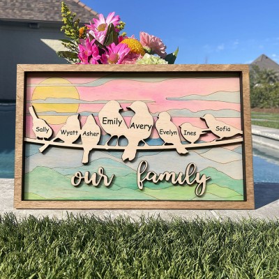 Personalized Our Family Bird Wood Sign with Kids Names Family Gift Unique Gift for Mom Grandma Anniversary Gift