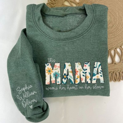 Custom Mama Sweatshirt Hoodie With Kids Names On Her Sleeve Mother's Day Gift Ideas