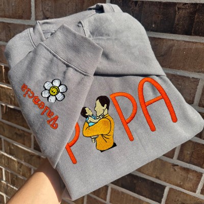 Personalized Papa Photo Embroidered Sweatshirt Hoodie Keepsake Father's Day Gift Ideas