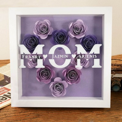 Gift Ideas for Mom Personalized Paper Flower Shadow Box for Grandma Gift for Her