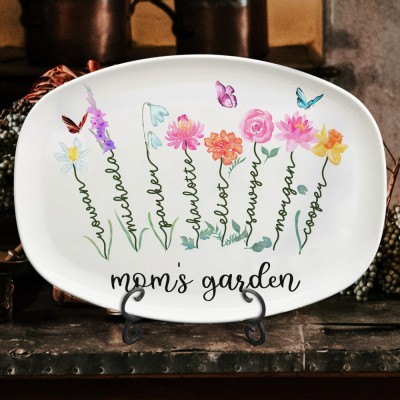 Personalized Mom's Garden Birth Flower Platter With Kids Names Gift For Mom Grandma Mother's Day Gift