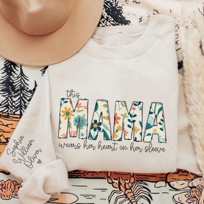 Personalized Mama Sweatshirt Hoodie With Kids Names On Her Sleeve Gift Ideas For Mom Grandma