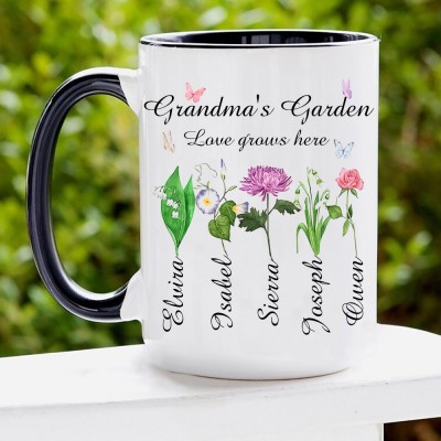 Grandma's Garden Birth Flower Mug Personalized Flowers Gift For Mom Grandma Christmas Gift Mother's Day Gift