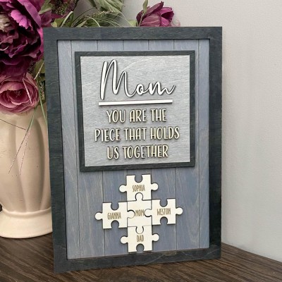 Custom Handmade Mom Wood Puzzle Sign With Kids Name Personalized Gift For Mom Grandma Mother's Day Gift