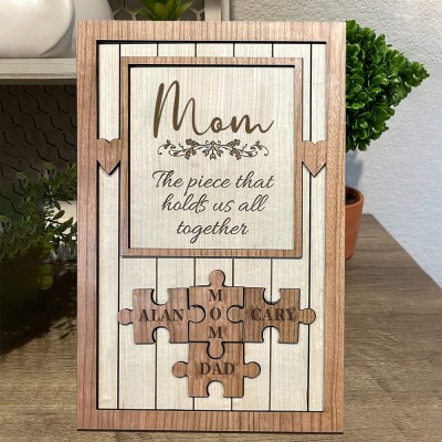 Custom Meaningful Family Sign With Puzzle Pieces Mother's Day Gift Love Gift For Mom Grandma