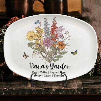 Custom Nana's Garden Birth Flower Bouquet Plate Gifts For Mom Grandma Mother's Day Gift Ideas