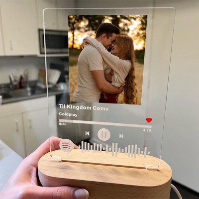 Custom Acrylic Music Song Photo Light Plaque with Wood Stand Wedding Anniversary Gifts Valentine's Day Gift Ideas