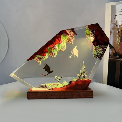 Handmade Dragon Couple Resin Wood Lamp Birthday Gift for Him Gifts for Couple Christmas Gift