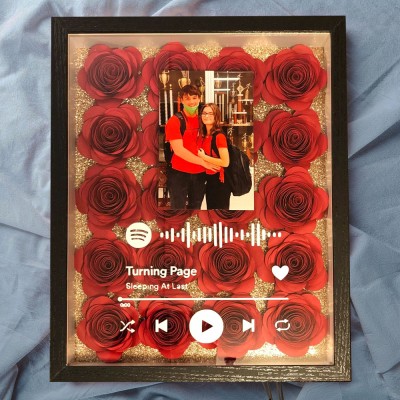 Personalized Spotify Shadow Box with Flowers for Her Valentine's Day Gift for Girlfriend