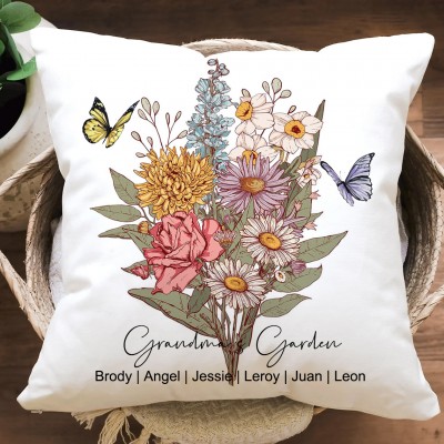 Personalized Grandma's Garden Birth Flower Bouquet Pillow With Names Heartful Mother's Day Gift Ideas For Mom Grandma