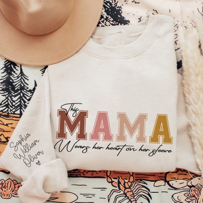 Custom Mama Color Printing Sweatshirt Hoodie With Kids Names On Her Sleeve Mother's Day Gift Ideas