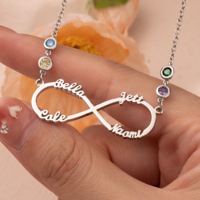 Infinity Name Necklace with Birthstones Personalized Family Necklace Gift for Her New Mom Gift 