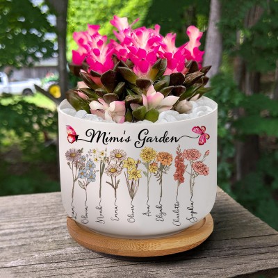 Personalized Mimi Garden Birth Flower Outdoor Plant Pot Mother's Day Gift Ideas Gift for Mom Grandma