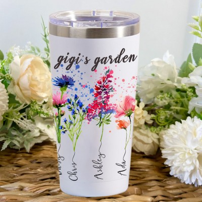 Personalized Gigi's Garden Birth Flower Tumbler with Kids Names New Mom Gift Christmas Gift Ideas