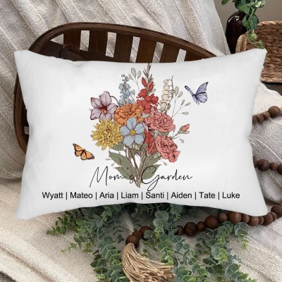 Custom Mom's Garden Birth Flower Bouquet Pillow Heartful Family Gift For Mom Grandma Mother's Day Gift Ideas