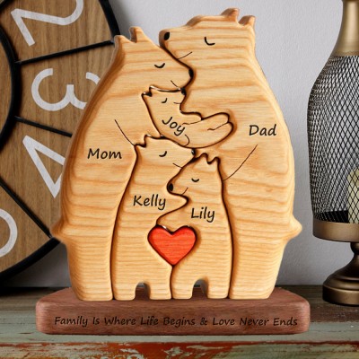 Custom Names Bear Wooden Family Puzzle with Stand Personalized Keepsake Gifts for Family Christmas Gifts