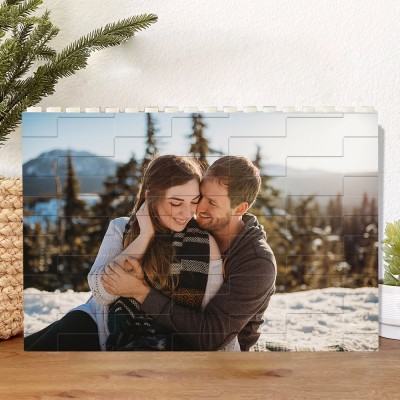 Personalized Rectangle Shape Couple Photo Building Blocks Puzzle For Anniversary Valentine's Day Gift Ideas