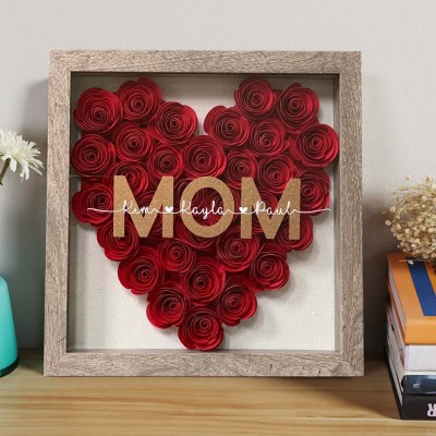 Handmade Heart Paper Flower Mom Shadow Box with Kids Names Gift for Grandma 