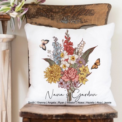 Custom Nana's Garden Birth Flower Bouquet Pillow Unique Warm Gift For Mom Grandma Mother's Day Gift Ideas