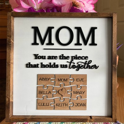 Personalized Handmade Family Puzzle Sign With Kids Names Unique Gift For Mom Grandma Mother's Day Gift