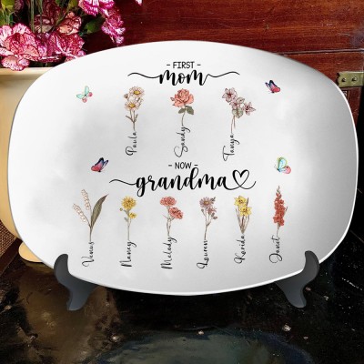 Personalized Family Garden Art Print Birth Flower Platter Mother's Day Gift Ideas Love Gifts for Mom Gramdma