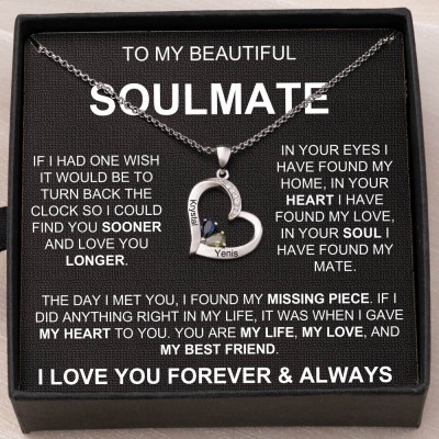 To My Soulmate Personalized Heart Shaped Necklace with 2 Names and Birthstones Gifts for Soulmate Girlfriend Anniversary Gifts Christmas Gifts