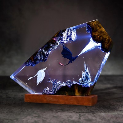 Handmade Dragon Couple Resin Wood Lamp Birthday Gift for Him Gifts for Couple Christmas Gift