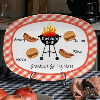 Personalized Burger Hot Dog Grandpa's Grilling Plate Custom Barbecue Platter For Dad, Grandpa Father's Day Gifts