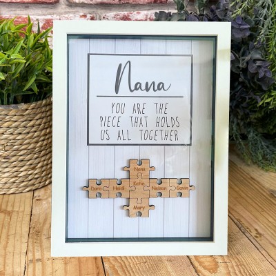 Custom Puzzle Pieces Name Frame Family Sign Heartful Gift for Mom Nana Mother's Day Gift Ideas