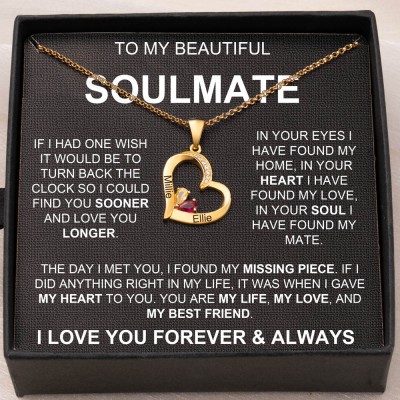 Personalized To My Soulmate Couple Heart Shaped Necklace with 2 Names and Birthstones Gifts for Soulmate Anniversary Gifts Christmas Gifts